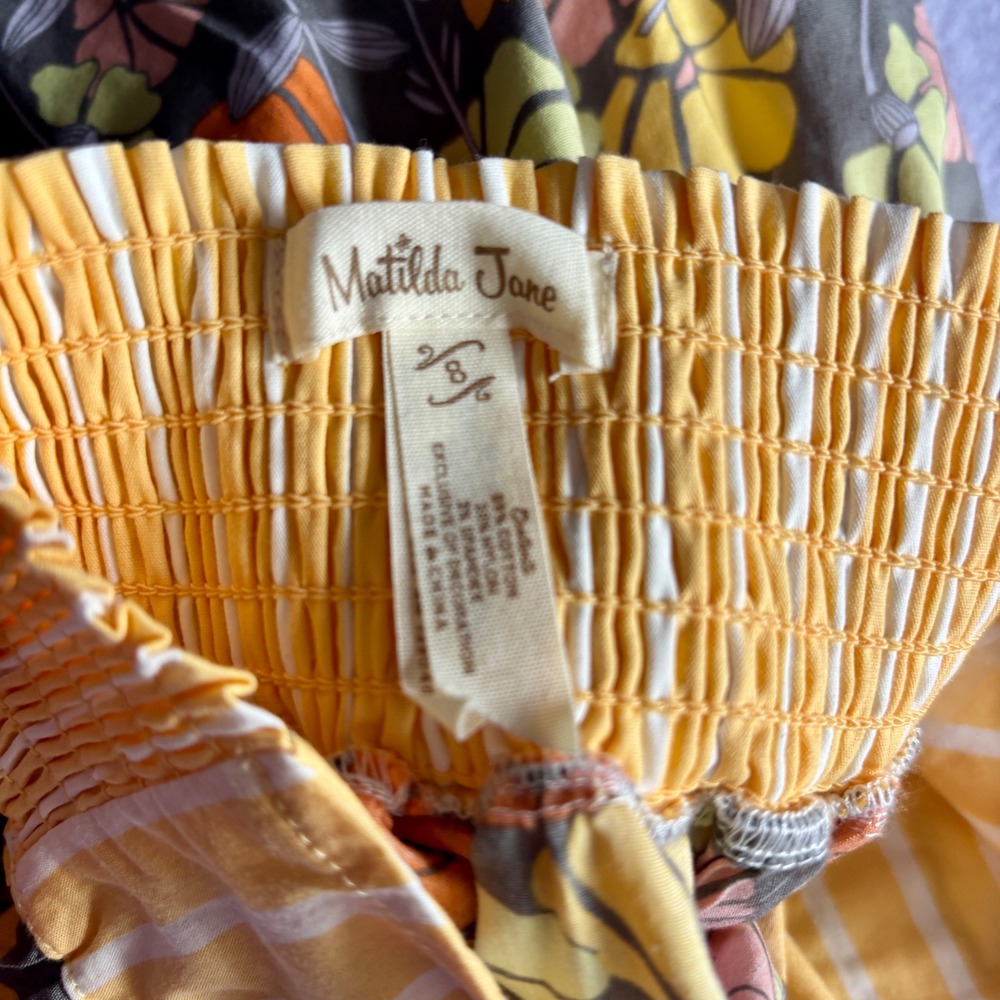 Matilda Jane Girls Size 8 Floral Striped Halter Dress Mixed Print Boho Yellow - Picture 5 of 6